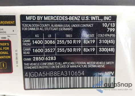 2014 Mercedes-Benz Ml 350 4Matic from USA, damaged, VIN 4JGDA5HB8EA310654